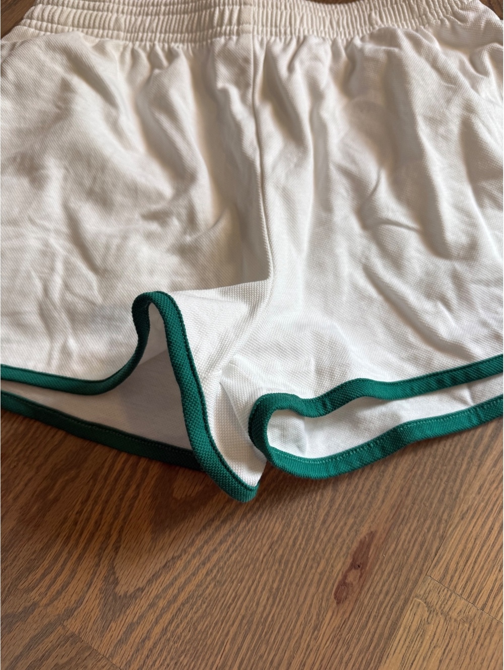 Sporty & Rich Women's Tennis Club Casual Shorts White with Green Trim - Picture 3 of 10